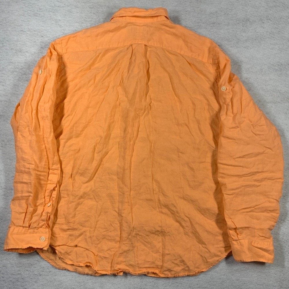 Polo Ralph Lauren Shirt Mens XXL Orange 100% Linen Button Up Long Sleeve Pockets - Picture 3 of 10